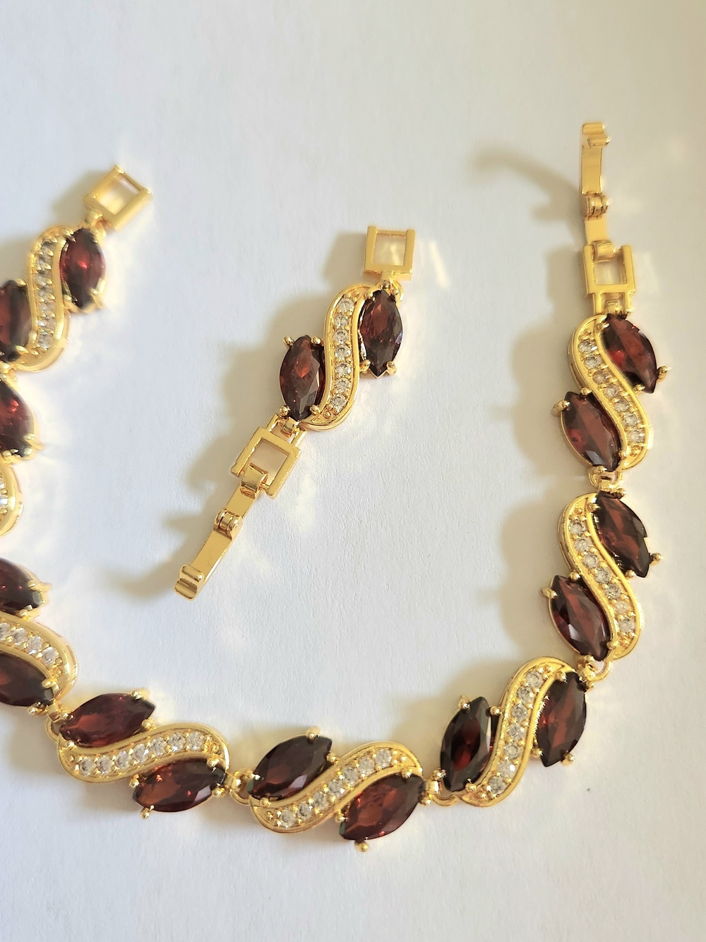 New 18K Gold Plated Marquise Cut Ruby Diamond Bracelet for Women with Extender